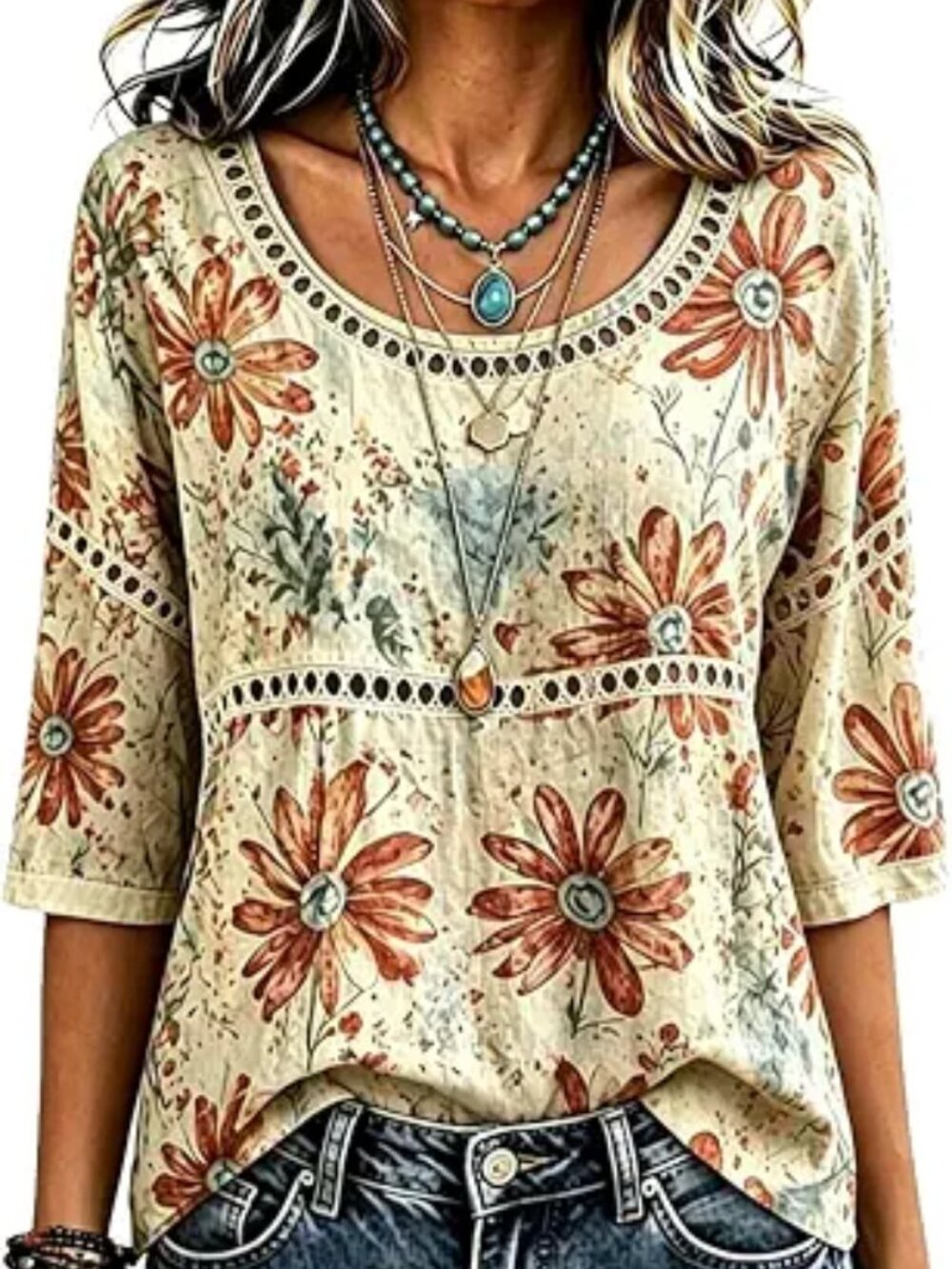 CherryBetty Vintage Floral Hollow Lace Eyelet Cottagecore Cotton Boho Top M NWOT